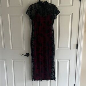 Elegant Black and Red Lace Dress